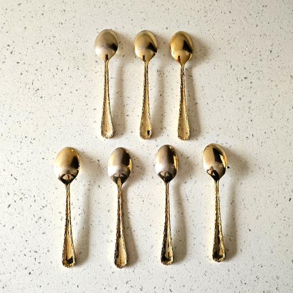 Vintage Wm. Rogers & Son China Gold Plated Enchanted Rose Teaspoons Set of 7 - Picture 5 of 16